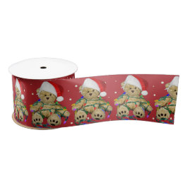 Teddy Bären in Weihnachtslicht auf Punkten Satinband