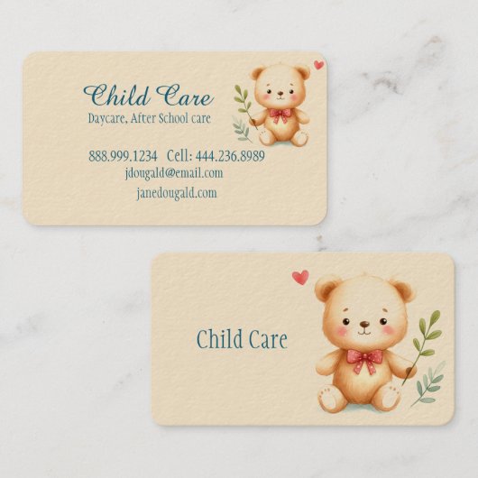 Teddy Bären Kindermähen Babysitten Visitenkarte (Vorne/Hinten)