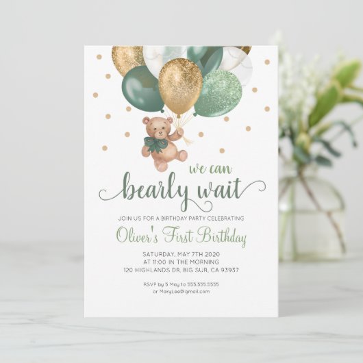 Teddy Bären können wir frühzeitig abwarten Baby Ge Einladung (Stehend Vorderseite)