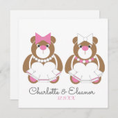 Teddy Bären Lesbian Hochzeit niedlich weiß Einladung (Vorne/Hinten)