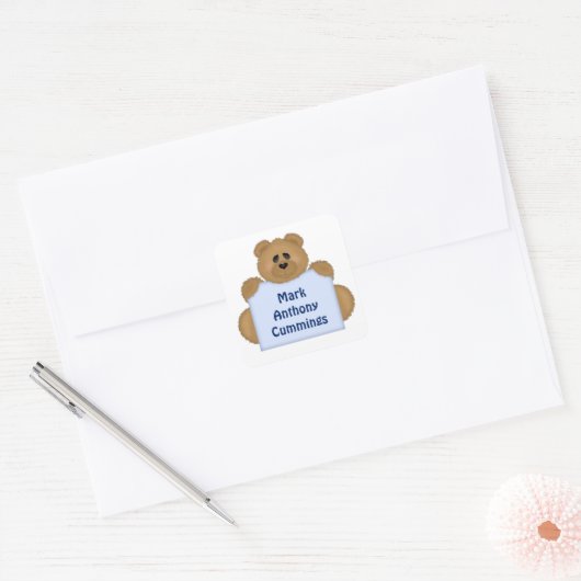 Teddy Bären Name Sticker (blau) (Umschlag)