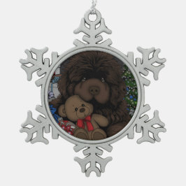 Teddy Bären Newfundland Welpenhund Schneeflocken Zinn-Ornament