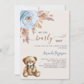 Teddy Bären Pampelgras Blue Baby Dusche Einladung (Vorderseite)