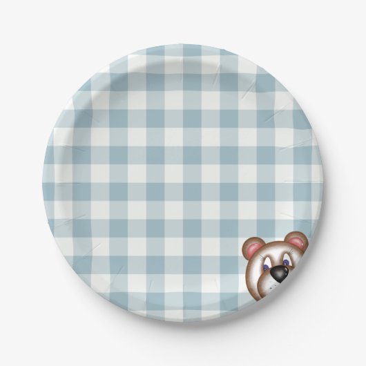 Teddy Bären Picknick Gingham Pappteller (Vorderseite)