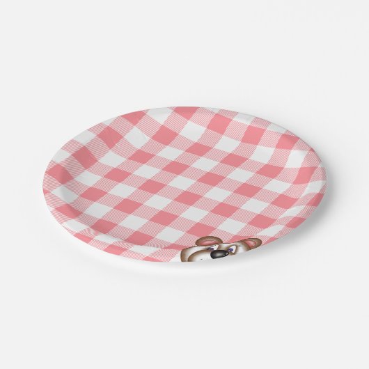 Teddy Bären Picknick Gingham Pappteller (Schrägansicht)