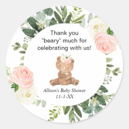 Teddy Bären rosa Blumenmädchen Babydusche Danke Runder Aufkleber