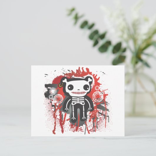 Teddy Bären Skelett blutige Grunge Postkarte (Stehend Vorderseite)