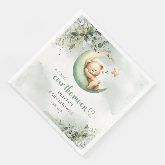 Teddy Bären über dem Mond boho grün Serviette (Ecke)