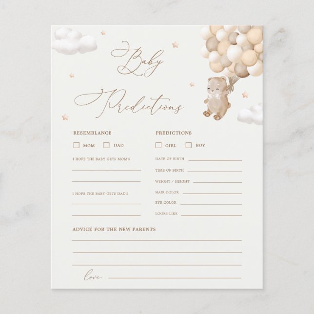 Teddy Bären Vorhersagen & Ratschläge Baby Shower G (Vorderseite)