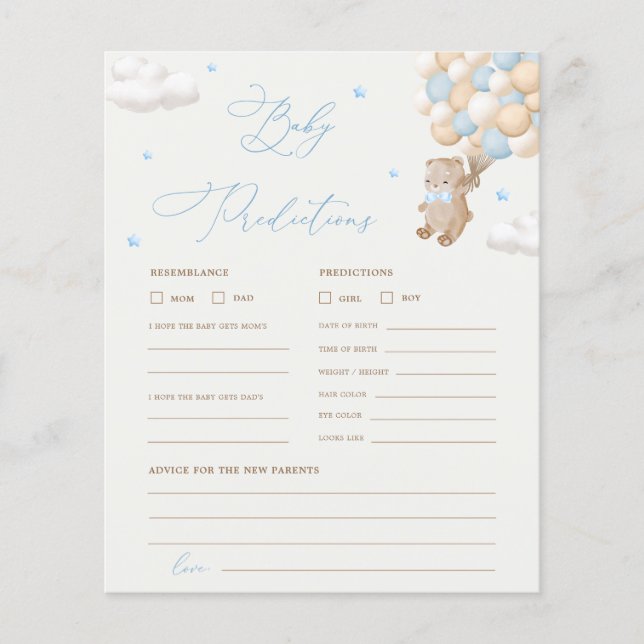 Teddy Bären Vorhersagen & Ratschläge Baby Shower G (Vorderseite)