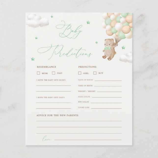 Teddy Bären Vorhersagen & Ratschläge Baby Shower G (Vorderseite)