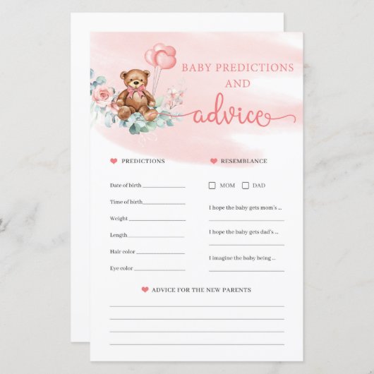 Teddy Bären Vorhersagen und Advice Card Game (Vorne/Hinten)