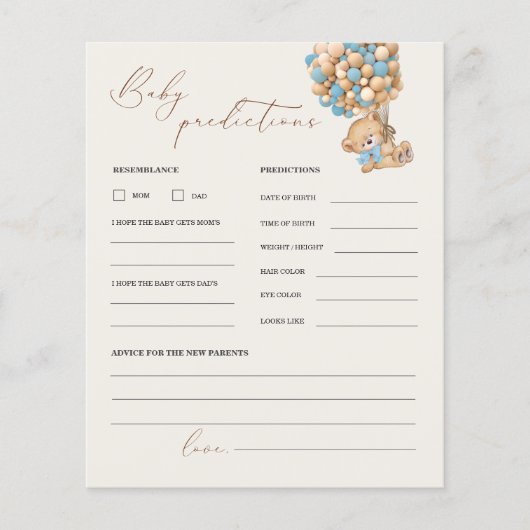 Teddy Bären Vorhersagen und Ratschläge Baby Shower (Vorderseite)