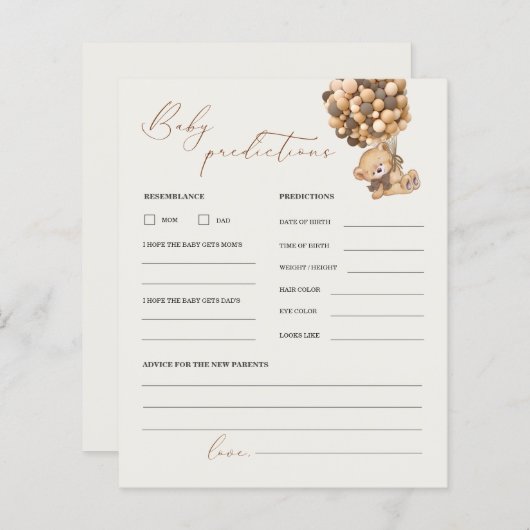Teddy Bären Vorhersagen und Ratschläge Baby Shower (Vorne/Hinten)
