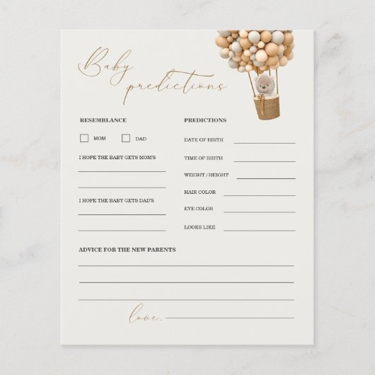 Teddy Bären Vorhersagen und Ratschläge Baby Shower (Vorderseite)