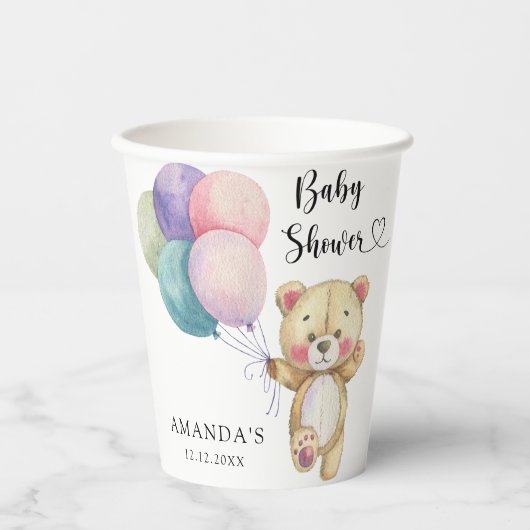Teddy Bärenballons - Babydusche Pappbecher (Vorderseite)