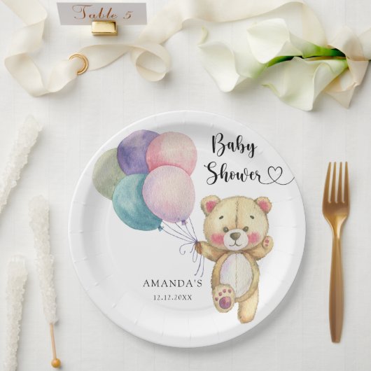 Teddy Bärenballons - Babydusche Pappteller (Hochzeit)