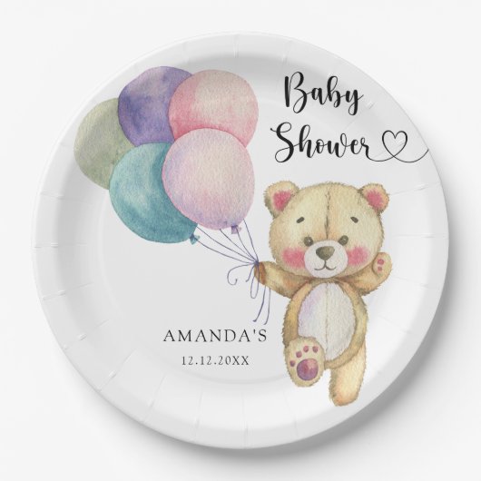 Teddy Bärenballons - Babydusche Pappteller (Vorderseite)