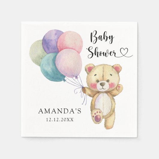Teddy Bärenballons - Babydusche Serviette (Vorderseite)