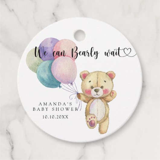 Teddy Bärenballons - wir können schon warten Geschenkanhänger (Vorderseite)