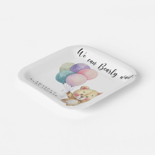 Teddy Bärenballons - wir können schon warten Pappteller (Gewinkelt)