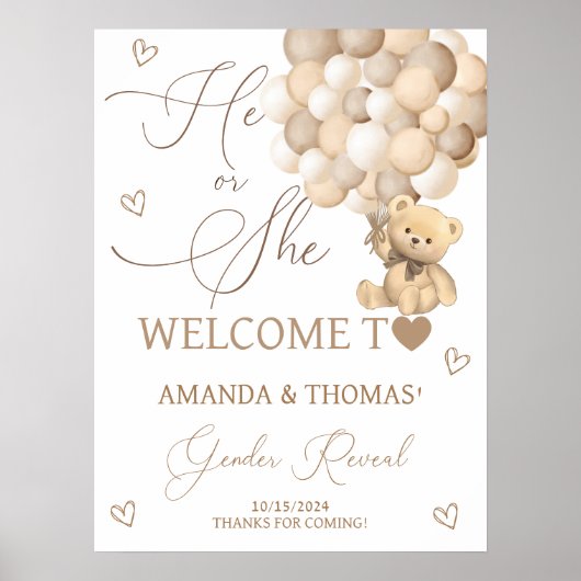 Teddy Bärengeschlecht offenbart neutrales Begrüßun Poster (Vorne)