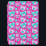 Teddy-Bärengesichte und Blume-Pad iPad Air Hülle<br><div class="desc">Fun-Schattierungen in Rosa und Aqua aquamarin-blau-grün Teddybären Gesichter und grafische Blume wiederholen gemusterte ipad Abdeckung. Grafisch einzigartig von Sarah Trett entworfen.</div>