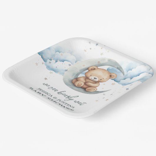 Teddy Bärenstars und Moon Baby Dusche Pappteller (Gewinkelt)