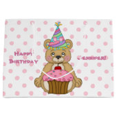Teddy-Bärn-Kuchen-Rosa personalisiert Große Geschenktüte (Vorderseite)