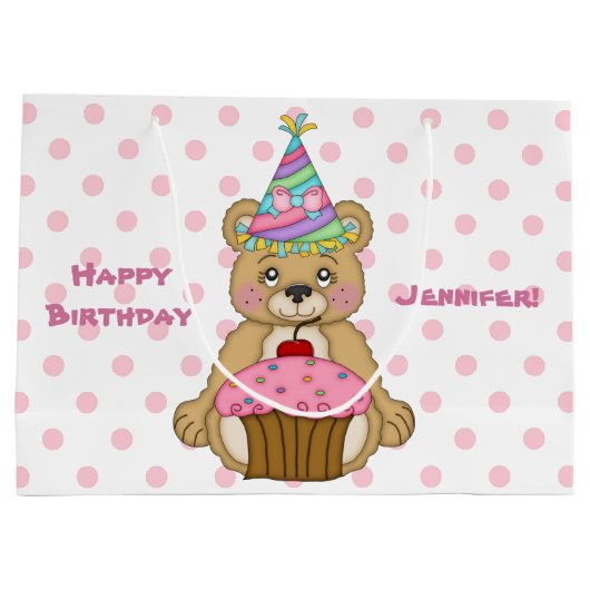 Teddy-Bärn-Kuchen-Rosa personalisiert Große Geschenktüte (Rückseite)