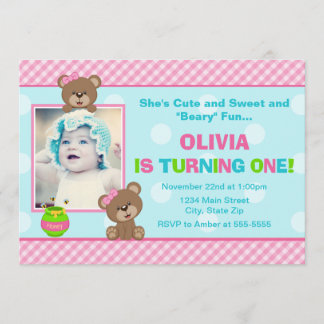 Teddy-Bärn-Mädchen-Geburtstags-Einladungs-12x18 Einladung