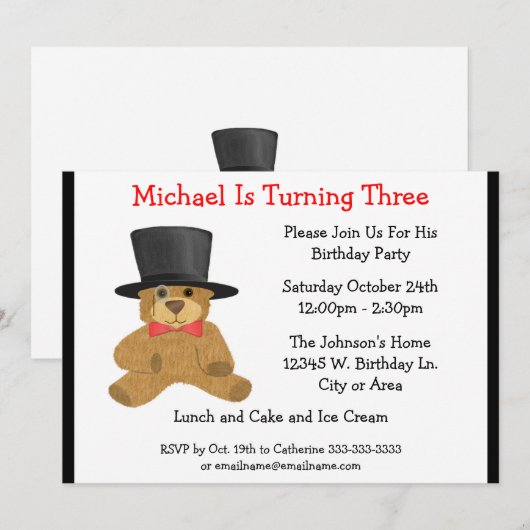 Teddy-Bärn-niedliches Einladung (Vorne/Hinten)