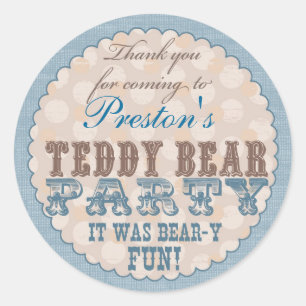 Teddy-Bärn-Party danken Ihnen Aufkleber - Blau