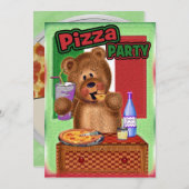 Teddy-Bärn-Pizza-Geburtstags-Party Einladung (Vorne/Hinten)