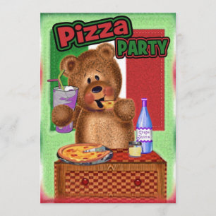 Teddy-Bärn-Pizza-Geburtstags-Party Einladung