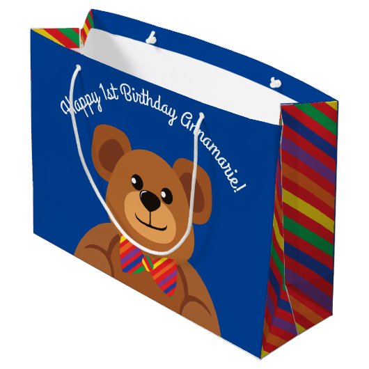 Teddy-Bärn-Regenbogen-niedliches 1. Große Geschenktüte (Rückseite Schrägansicht)