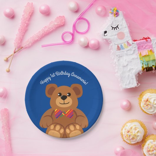 Teddy-Bärn-Regenbogen-niedliches 1. Pappteller (Party)