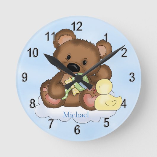 Teddy-Bärn-Wolke des Kindes personalisierte die Runde Wanduhr (Vorderseite)