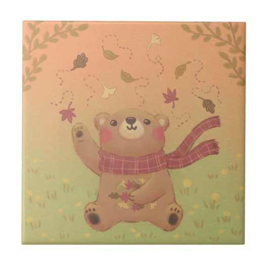 Teddy Bärs Herbstlaub Fliese (Vorderseite)