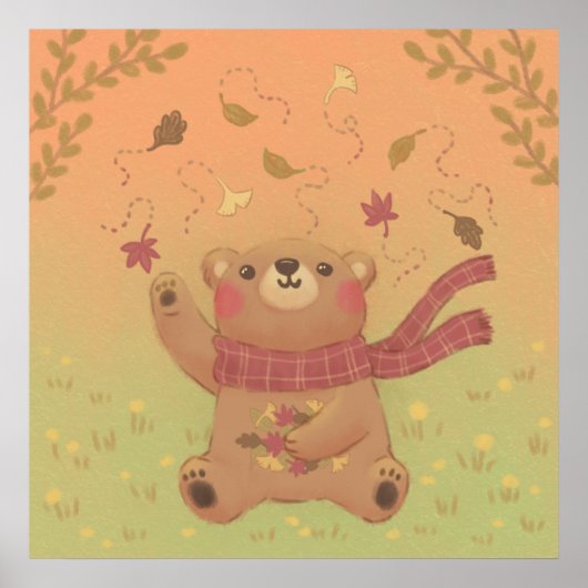 Teddy Bärs Herbstlaub Poster (Vorne)