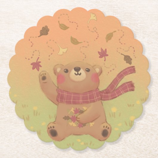 Teddy Bärs Herbstlaub Untersetzer (Vorderseite)
