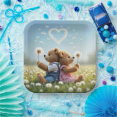 Teddy Bars mit Kronleuchter Herz Pappteller (Party)