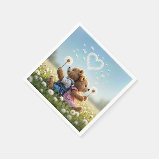 Teddy Bars mit Kronleuchter Herz Serviette (Ecke)