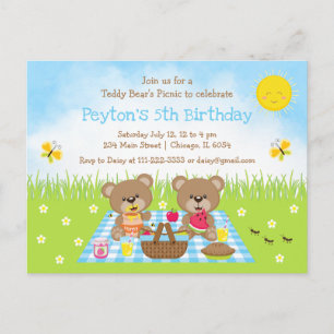 Teddy Bärs Picknick Blau kariert Geburtstag Postkarte
