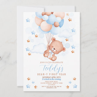 Teddy Bear 1. Geburtstag Bär y First Boys Blue Einladung