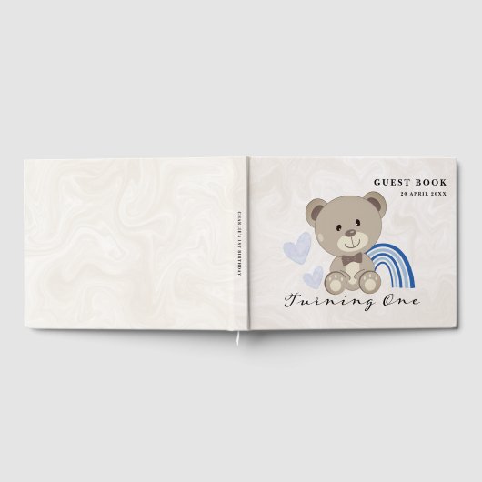 Teddy Bear 1. Geburtstag Blau Gästebuch (Voll)