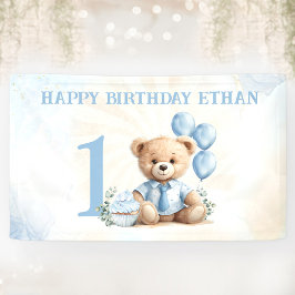 Teddy Bear 1. Geburtstag Blue Balloons Banner