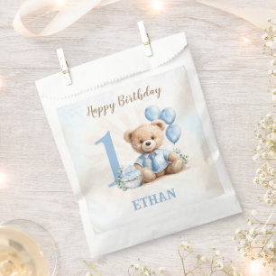 Teddy Bear 1. Geburtstag Blue Beige Gefälligkeitsa Geschenktütchen