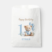 Teddy Bear 1. Geburtstag Blue Beige Gefälligkeitsa Geschenktütchen (Vorderseite)