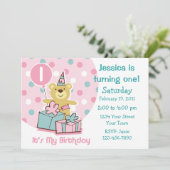 Teddy Bear 1. Geburtstag Einladung (Stehend Vorderseite)